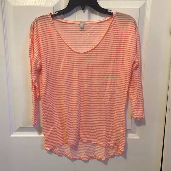 J. Crew Tops - 3/$15 J.Crew Orange & White Striped Long Sleeve Top